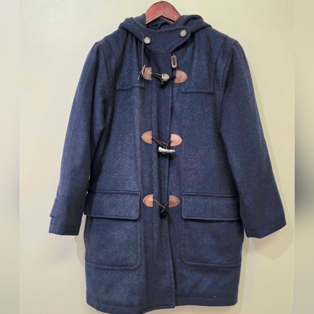 Vintage Lands End Navy Original Tiroler Loden Toggle Coat w/Hood Size M - Picture 2 of 16